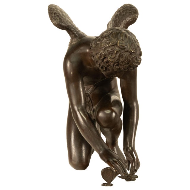 Monumental Antique French Bronze Sculpture Statue Cupid & Marble Ormolu Pedestal by Antoine-Denis Chaudet, 1870 - Set of 2 For Sale - Image 13 of 18