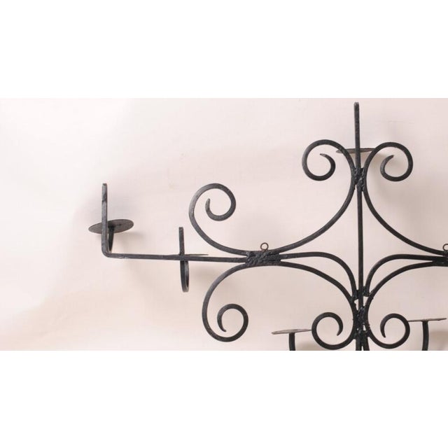 Large Wall-Mounted Candleholder in Wrought Iron, 1960s For Sale - Image 4 of 11