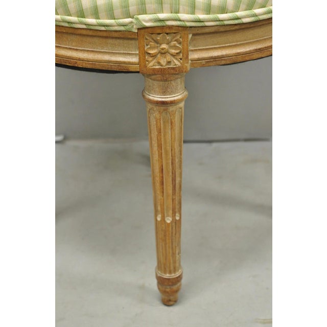 French Vintage French Country Louis XVI Style Round Seat Carved Vanity Stool Chair For Sale - Image 3 of 11