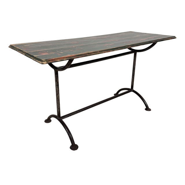 Vintage Industrial Bistro Table with Green Painted Wooden Top, 1950s For Sale