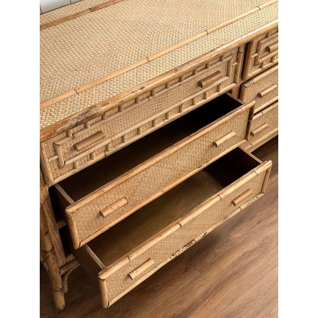1970s Vintage Bamboo & Rattan Six-Drawer Dresser For Sale - Image 12 of 18