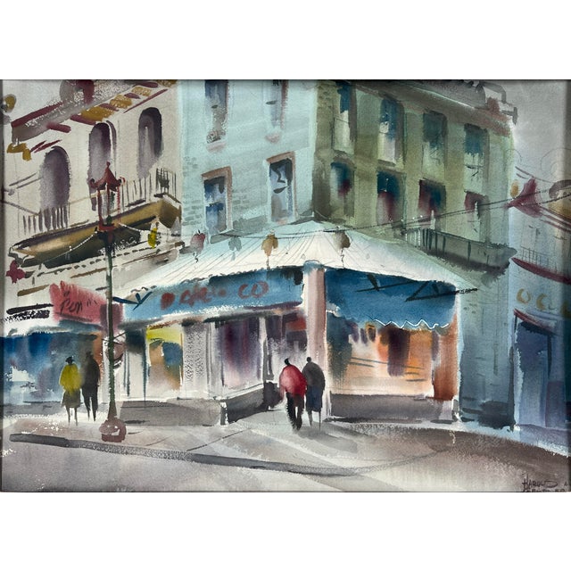"Showers Today" San Francisco's Chinatown on an Overcast Day Original Watercolor by Harold Gretzner For Sale - Image 4 of 8