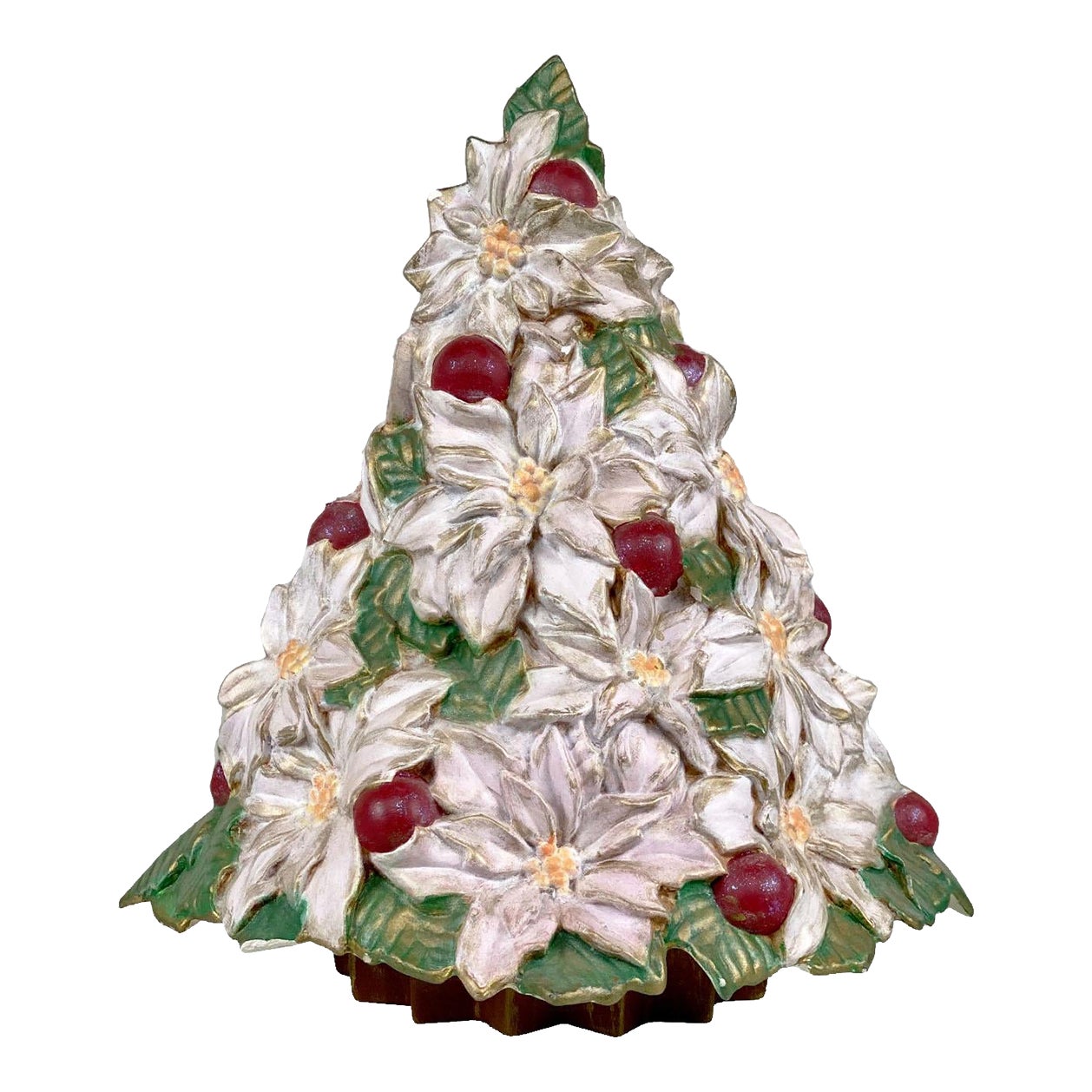 Vintage Ceramic Poinsettia Floral White Christmas Tree Sculpture 14" Chairish