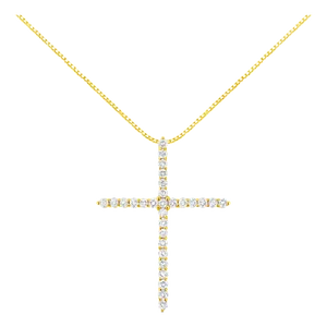 10K Yellow Gold Plated .925 Sterling Silver 3.0 Cttw Prong-Set Round Brilliant Cut Diamond Cross 18"