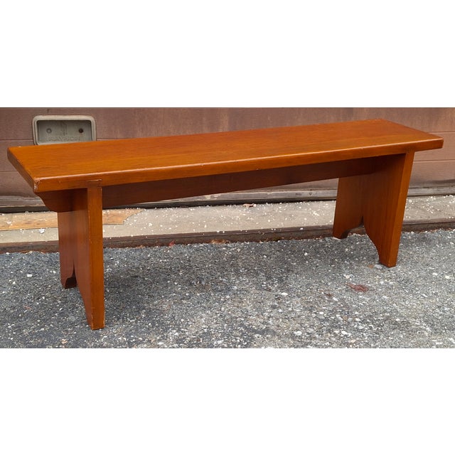 Late 20th Century 20th Century Early American Style Stained Fruitwood Bench For Sale - Image 5 of 9