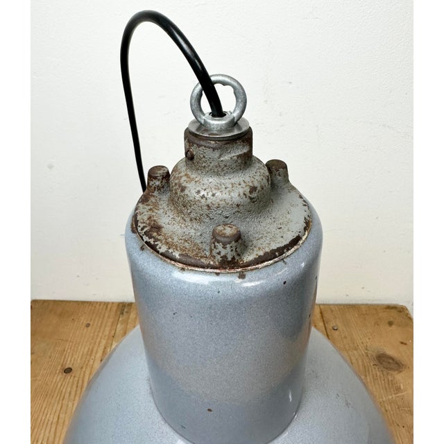 Bauhaus Industrial Grey Enamel Pendant Lamp, 1950s For Sale - Image 12 of 14