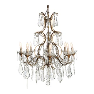 Antique French Louis XIV Style Brass & Italian Cut Crystal 8-Light Chandelier For Sale