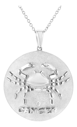 .925 Sterling Silver Diamond Accent Cancer Zodiac Design 18" Pendant Necklace Medallion (K-L Color, I1-I2 Clarity)