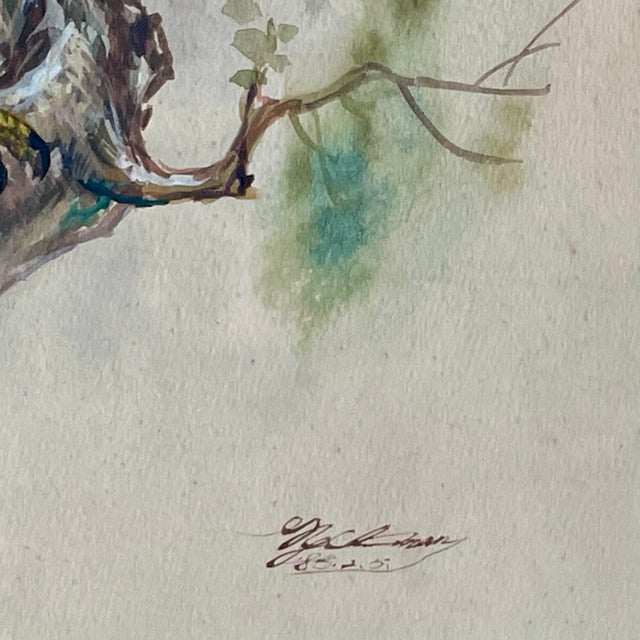 Metal Vintage Watercolor Avian Animal Paintings, Signed & Framed Pair For Sale - Image 7 of 8