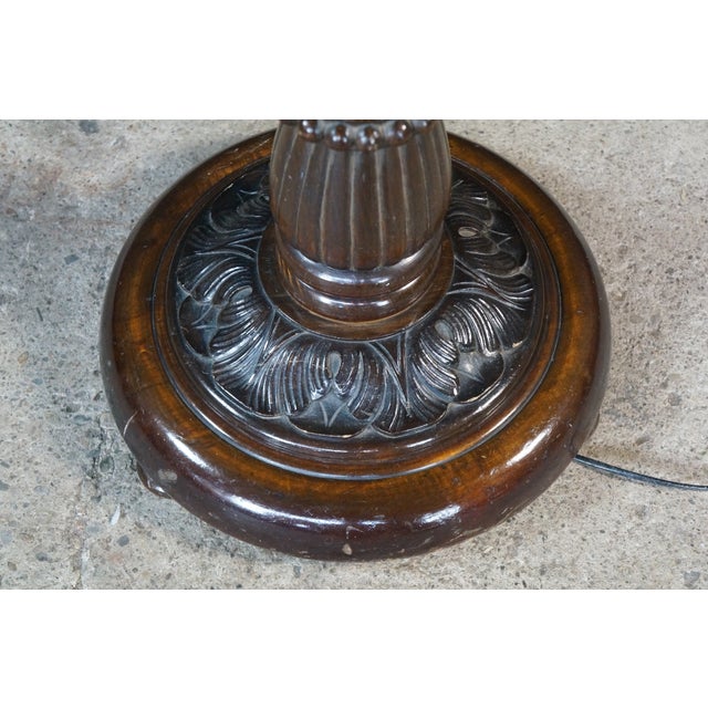 Antique English Oak Barley Twisted Library Floor Lamp Side End Table For Sale - Image 10 of 18