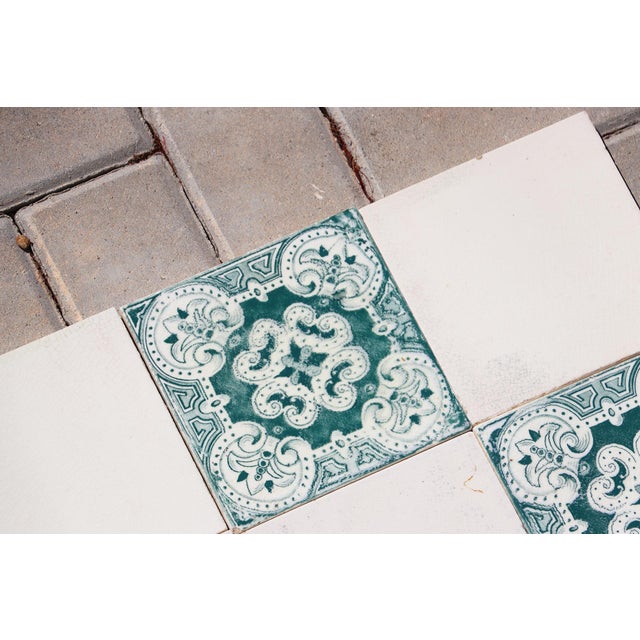 1920s Portuguese Art Deco Tiles Set of 32 Large Green & White Antique Decorative Tiles For Sale - Image 9 of 18