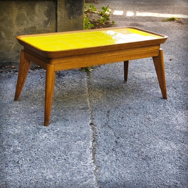 Coffee Table in Oak with Yellow Tiled Top, France, 1950s For Sale - Image 6 of 18