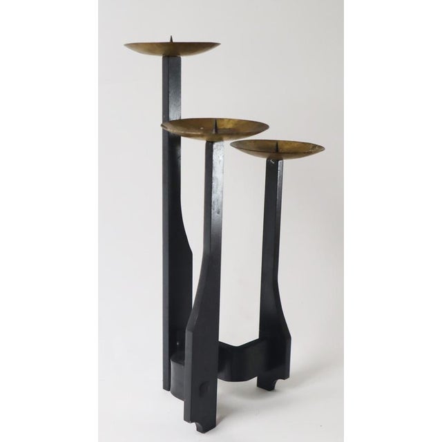 Brutalistic Candle Stand in Brass and Wrought Iron, France, 1970s For Sale - Image 3 of 10