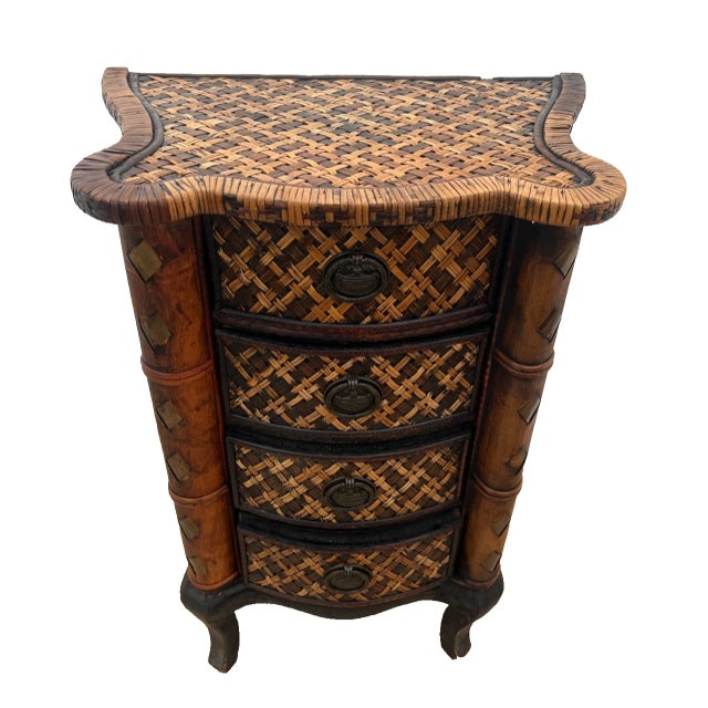 Vintage Nightstand Cabinet Chest Four Drawers Bamboo / Wicker Tiki Petite Size For Sale - Image 4 of 14