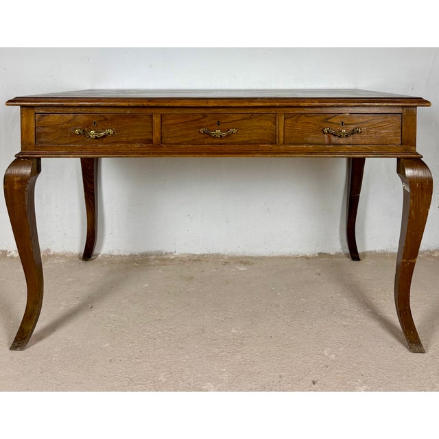 Spanish Oak Writing Desk with Three Drawers, 1940 For Sale - Image 4 of 11