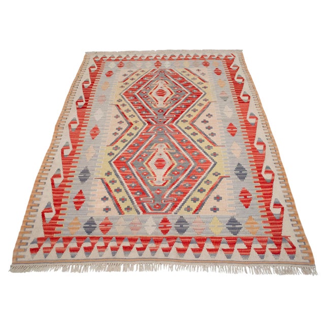 Gray 1970s Vintage Handmade Turkish Rug Kilim - 3′11″ × 5′9″ For Sale - Image 8 of 16
