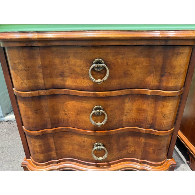 Beautiful pair of Century Furniture oversized nightstands/chests featuring a warm rich wood finish, elegant serpentine...