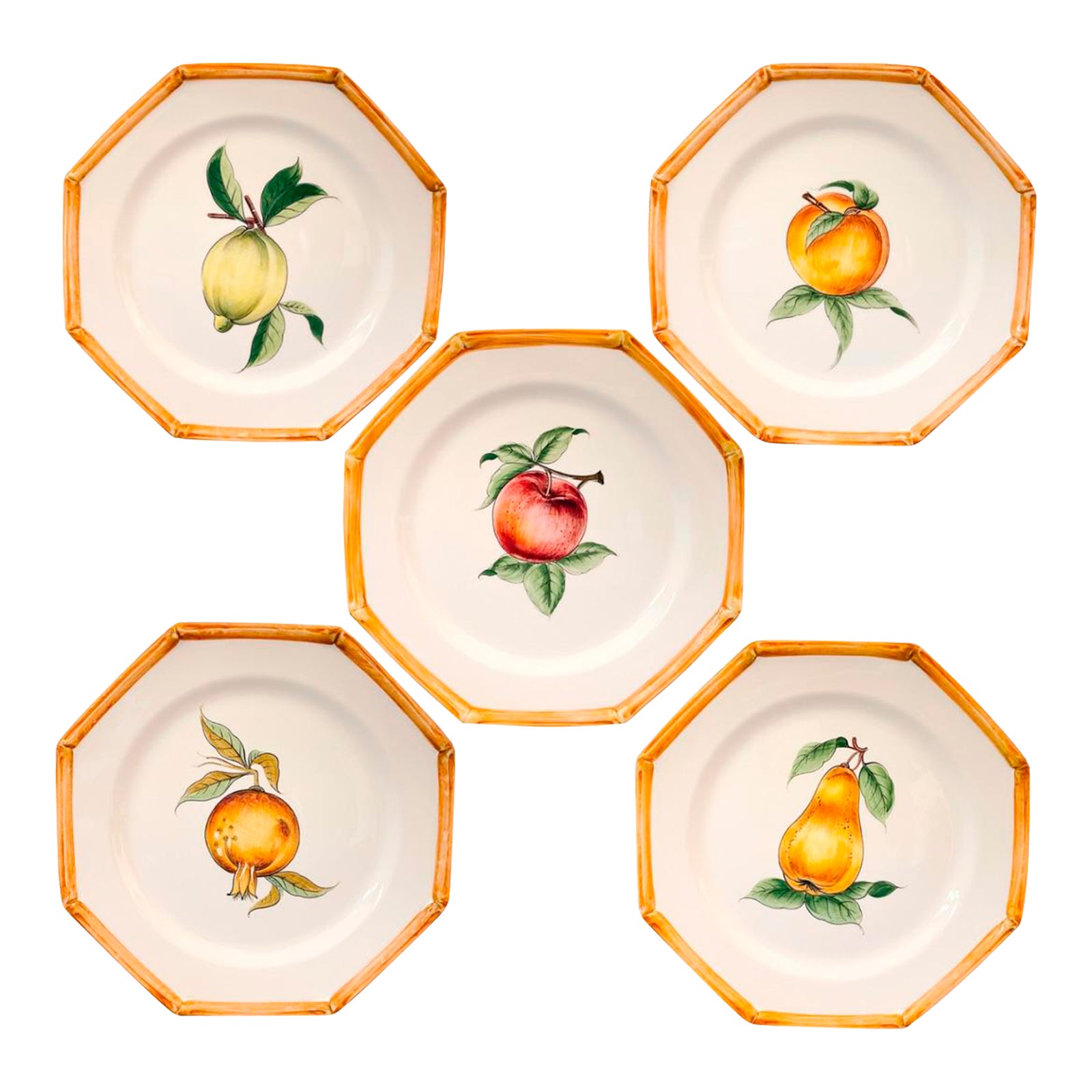 Italian Bamboo Rimmed Octagonal Fruit Plates Set of 5 Chairish