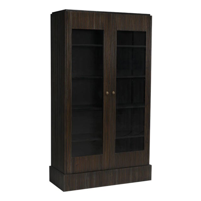 NOIR Noho Hutch, Hand Rubbed Black with Light Brown Trim For Sale