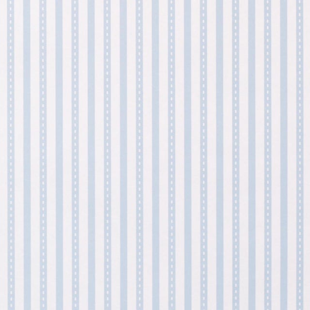 Schumacher Mathis Ticking Stripe Wallcovering In Sky For Sale In New York - Image 6 of 6