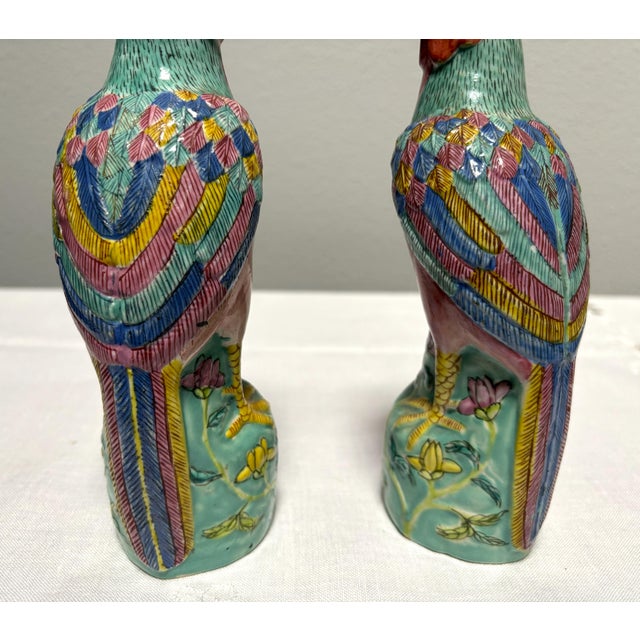 Chinese Famille Rose Porcelain Phoenixes--a Pair For Sale In Seattle - Image 6 of 7