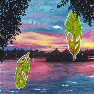 Surrender-Lake Davis, Florida by Amanda Seckington | Acrylic on panel Sunset over Lake Davis with leaves For Sale