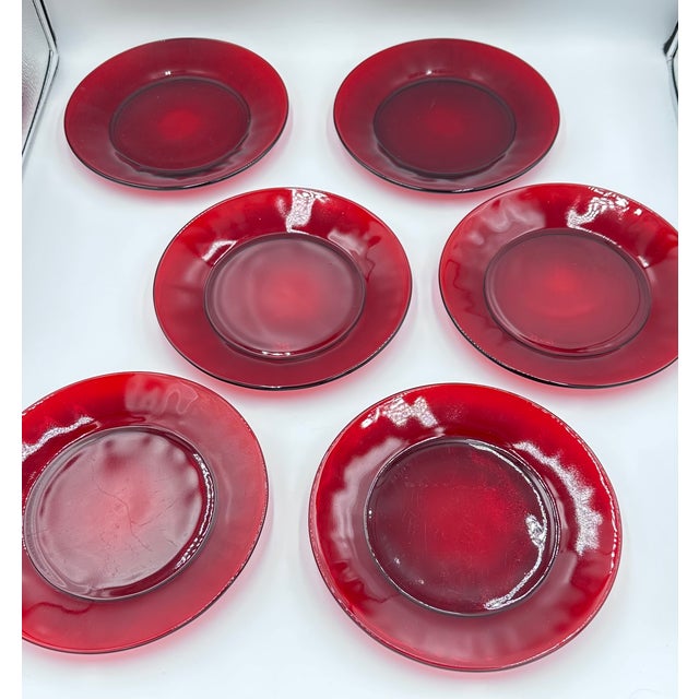 Ruby Red 1930's Royal Ruby by Anchor Hocking Salad 7" Plates - 6pc Set For Sale - Image 8 of 9