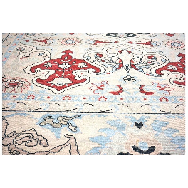 Persian Sultanabad Wool 10x14 Ivory, Blue, & Red Handmade Area Rug #1143766 For Sale - Image 12 of 14