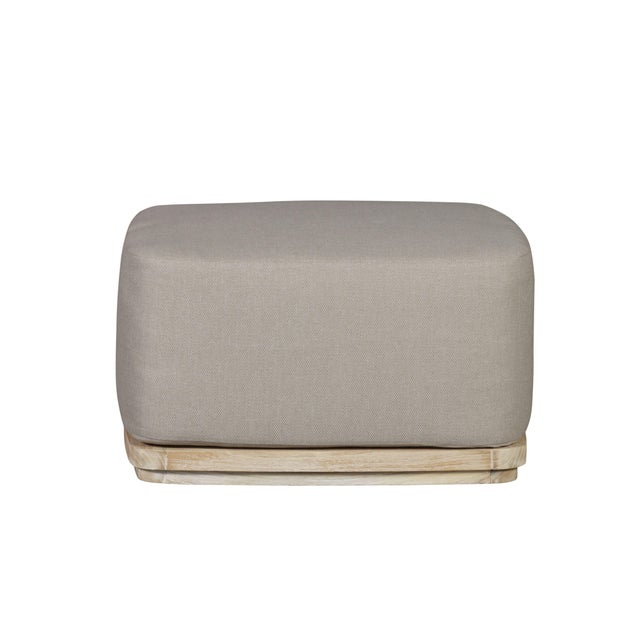 2020s Eclipse Outdoor Solid Teak Wood Ottoman Natural Look - Gray Fabric For Sale - Image 5 of 9