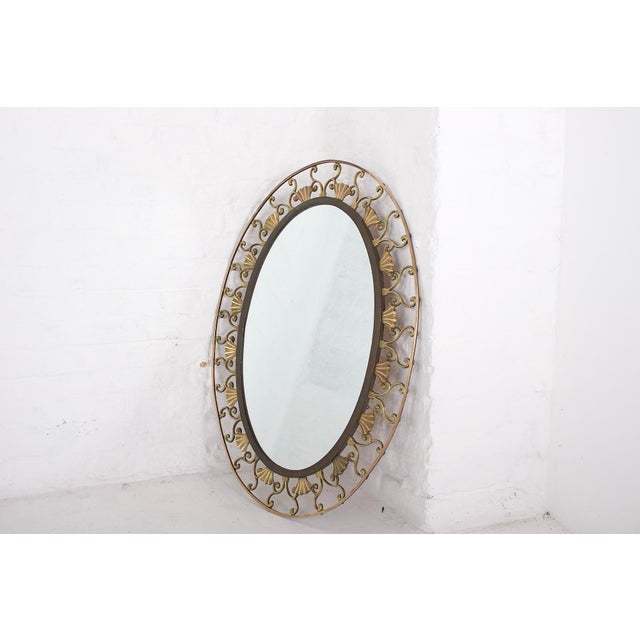 Art Deco Oval Brass Mirror from Maison Moderna, 1930s For Sale - Image 6 of 6