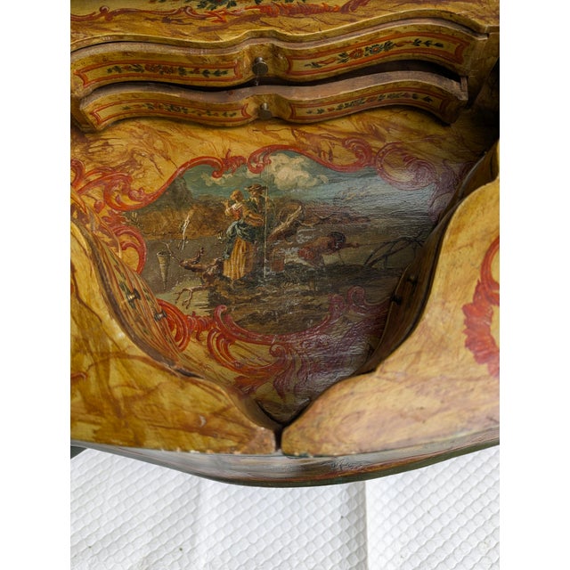 Antique Venetian Style Lacquered Wood Vanity Table and Desk With Folding Storage Wings and Mirror For Sale - Image 9 of 18