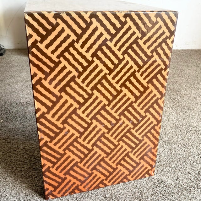 Vintage Retro Plastic Laminate Over Paper and Wood Console Table For Sale - Image 12 of 12