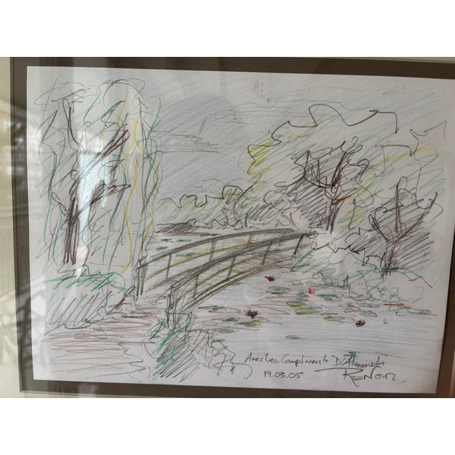 Impressionist Alexandre Renoir -Great, Great Grandson of Auguste Pierre Renoir Signed Landscape Sketch, Footbridge and Garden For Sale - Image 3 of 6