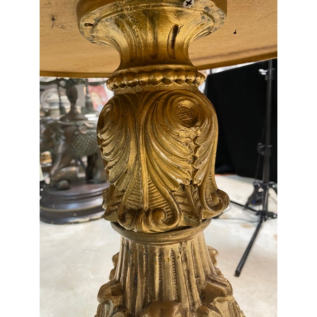 1950s Vintage Hollywood Regency Cast Metal With Gold Base Marble Top Table For Sale - Image 5 of 7
