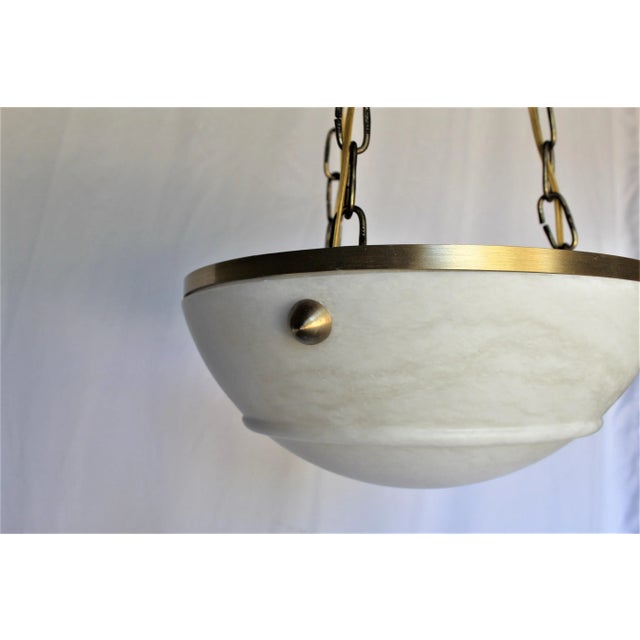 2000 - 2009 Modern/Deco Style Alabaster Pendant, Brass Chains For Sale - Image 5 of 9