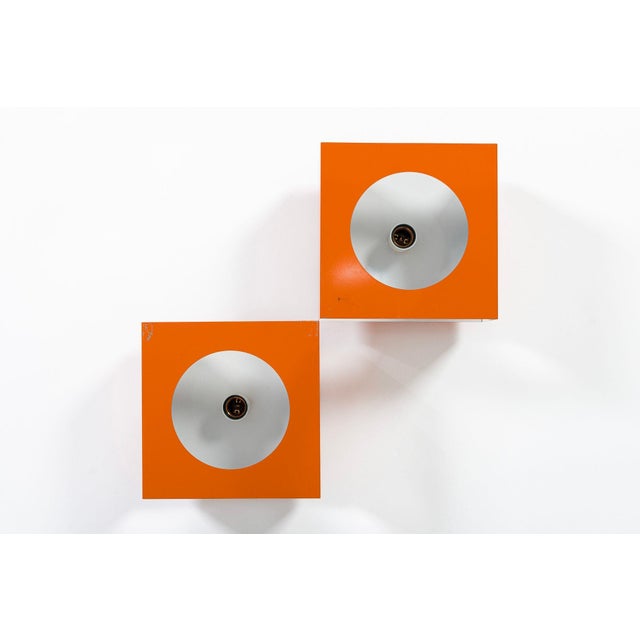 Mid-Century Modern Vintage Mid Century Modern Attributed to Disderot Orange Metal Wall Light Sconces For Sale - Image 3 of 10
