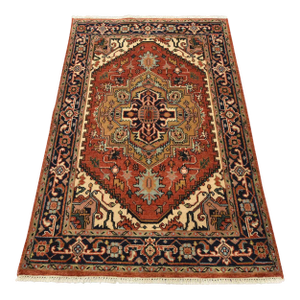 Heriz Rug 3’11” X 5’10” Red Wool Tribal Hand-Knotted Oriental Carpet
