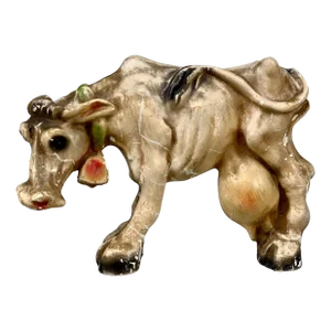 Vintage Traditional Farmhouse Chalkware Milking Cow Sculpture