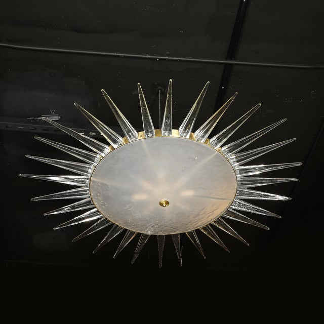 Modernist Brass Fitted Hand-Blown Murano Glass Starburst Spike Form Chandelier For Sale - Image 12 of 17