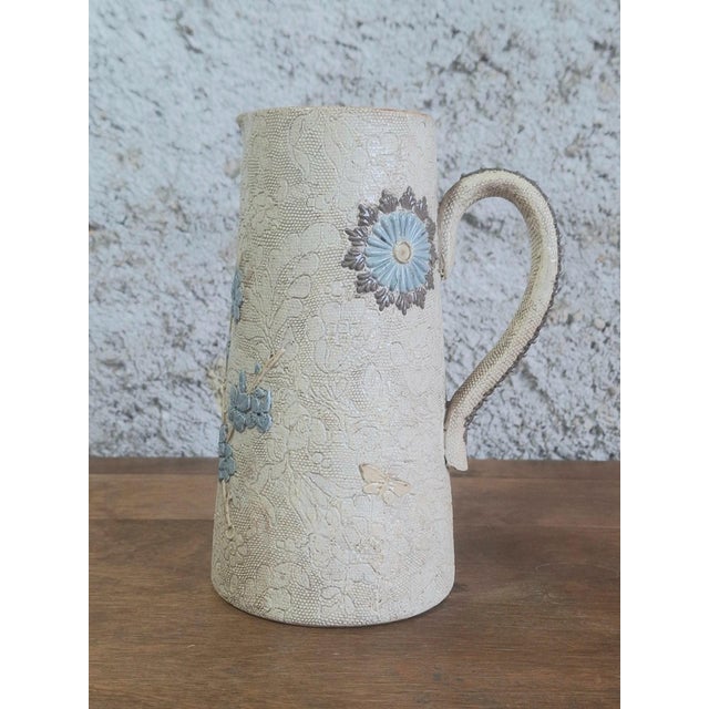 Silicon Ware Pitcher with Embossed Floral Decor from Doulton & Slaters, 1884 For Sale - Image 9 of 10
