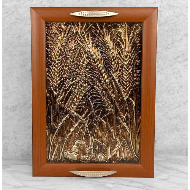 Traditional Vintage Traditional Copper Relief Glass Top Butlers Serving Tray For Sale - Image 3 of 7