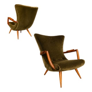 Giuseppe Scapinelli Sculptural Caviúna & Olive Green Mohair Armchairs, Brazilian Modern, 1950s For Sale
