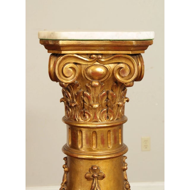 Antique 19th Century Italian Neoclassical Carved Giltwood Marble Top Pedestal For Sale - Image 9 of 13