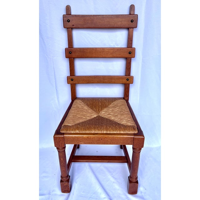 Vintage 1950s French Oak Ladder-Back Rush Seat Chairs - Set of 6 For Sale - Image 14 of 16