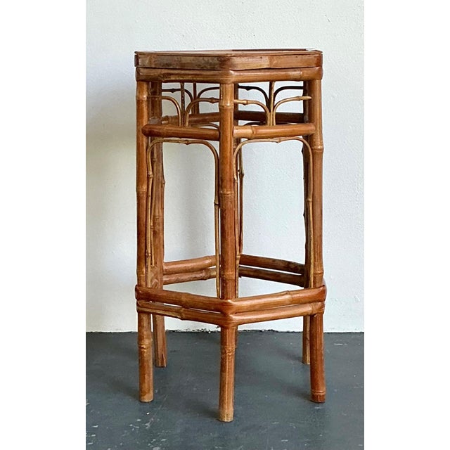 Wood Vintage Bamboo Hexagonal Plant Stand For Sale - Image 7 of 14