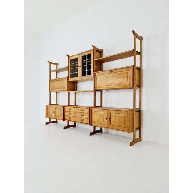 Danish solid oak room divider modular vintage library bookcase shelf-system by Henning Kjærnulf, Denmark, 1960s Design:...
