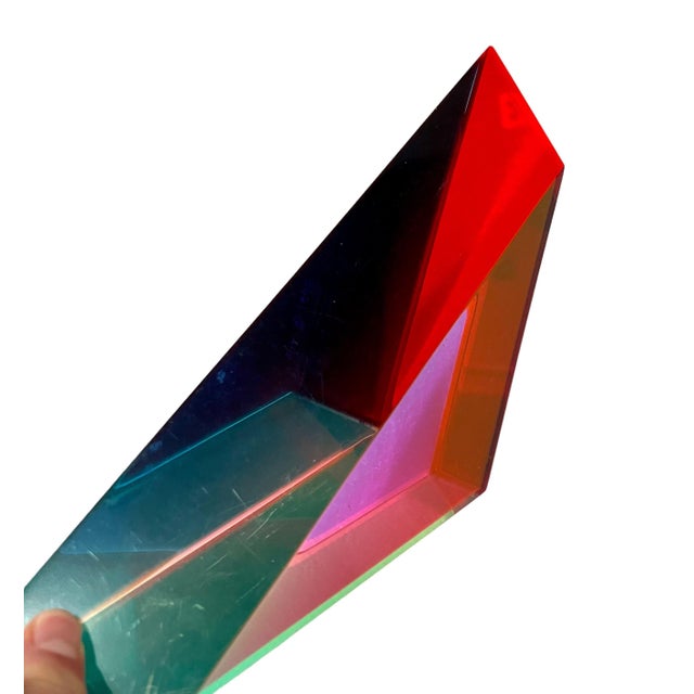 Vasa Velizar Mihich, Hand Signed Dated 1993 Colorful Acrylic Vasa Laminated Lucite Triangle Sculpture, 1993 For Sale In Miami - Image 6 of 18