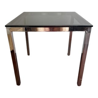 End Table, Vintage 1970s Chrome and Smoked Gray Glass For Sale
