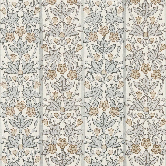 Morris & Co. Oak & Blossom Wallpaper in Mineral Blue/Linen For Sale