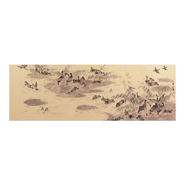'Geese on a Lake', After Ren Renfa; Yuan Dynasty, Chinese Scroll, Calligraphy, Sumo-E For Sale